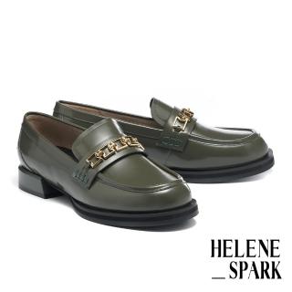 【HELENE SPARK】復古知性方鍊微光感牛皮樂福低跟鞋(灰)