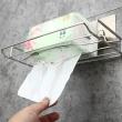 【Dagebeno荷生活】不鏽鋼倒放抽取式無痕衛生紙架 無痕黏貼浴室廚房紙巾架(1入)