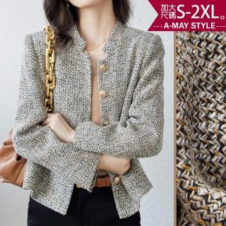 【Amay Style 艾美時尚】現貨 中大尺碼女裝 外套 設計感立領粗紡毛呢外套。S-2XL