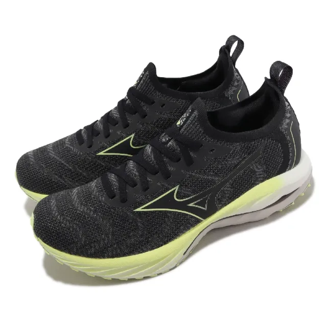 【MIZUNO 美津濃】慢跑鞋 Wave Neo Wind 男鞋 黑 黃 襪套式 回彈 運動鞋 美津濃(J1GC2278-52)