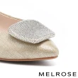 【MELROSE】美樂斯 璀璨時髦晶鑽方釦羊麂皮尖頭低跟鞋(金)