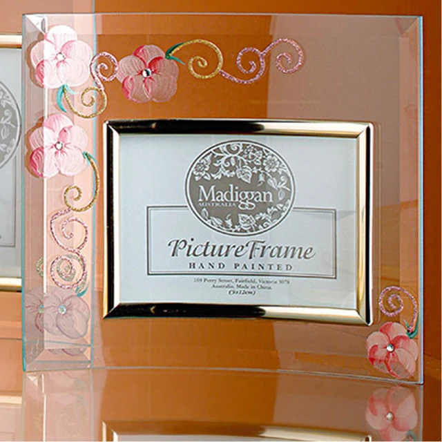 【Madiggan貝斯麗】玫瑰手工彩繪橫式玻璃相框(粉紅.紫色.金黃三色任選)