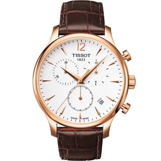 【TISSOT】Tradition復刻三眼計時手錶-42mm 送行動電源 畢業禮物(T0636173603700)