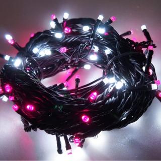 【摩達客-聖誕裝飾特賣】100燈LED燈串聖誕燈-粉紅白光黑線(附控制器跳機/高亮度又省電/本島免運)
