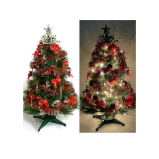 【摩達客】耶誕-3尺/3呎-90cm台灣製特級綠松針葉聖誕樹(含紅金色系配件/含100燈LED燈一串/本島免運費)