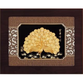 【開運陶源】純金金箔畫 -富貴吉祥/孔雀(古典中國風系列 34x27cm)