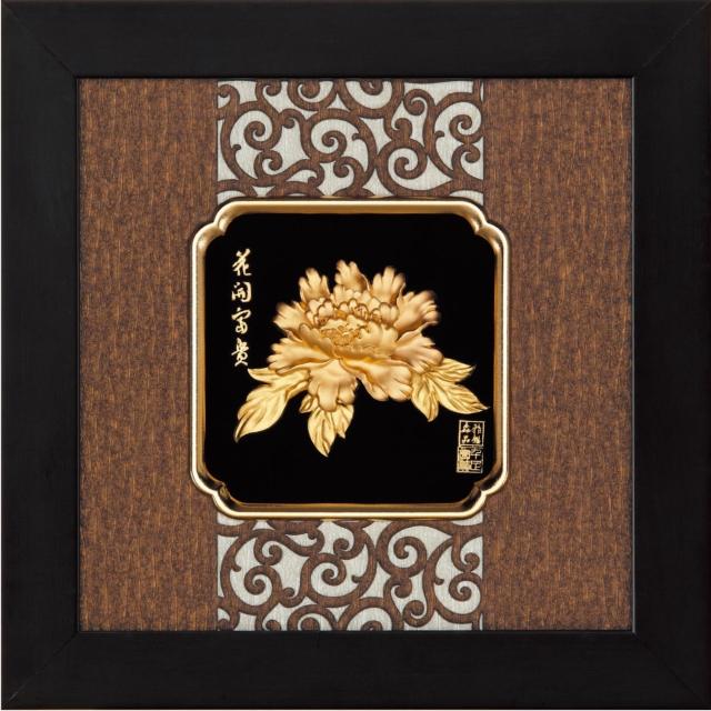 【開運陶源】純金金箔畫 - 花開富貴/牡丹(小古典中國風系列  24x24cm)