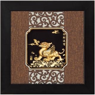 【開運陶源】純金金箔畫 -招財進寶/貔貅(小 古典中國風系列 24x24cm)