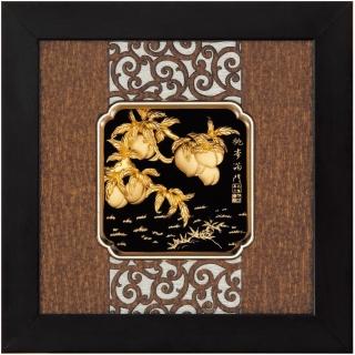 【開運陶源】純金金箔畫 -桃李滿門/福祿壽桃(小 古典中國風系列 24x24cm)