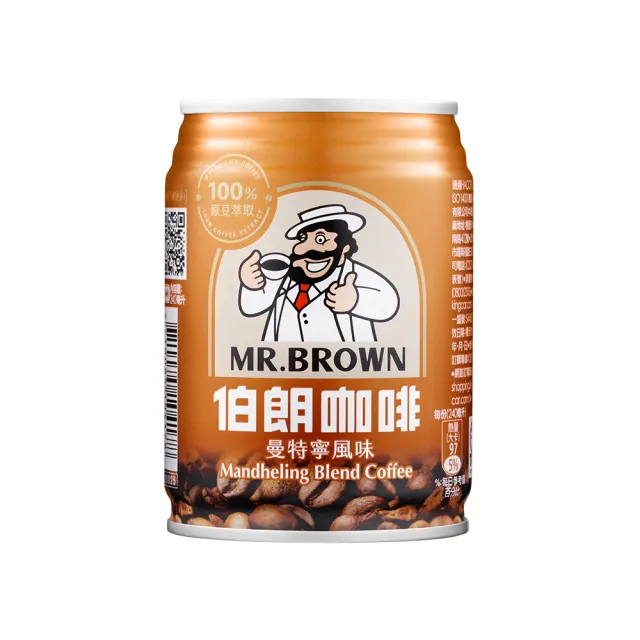 【金車/伯朗】曼特寧風味咖啡240mlx24入/箱(有糖 )