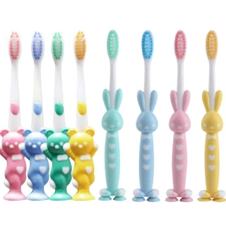 【韓版兒童牙刷】動物吸盤式附蓋4入/組x6(24入隨機出貨)
