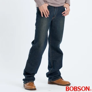 【BOBSON】男款復古刷色中直筒褲(藍53)