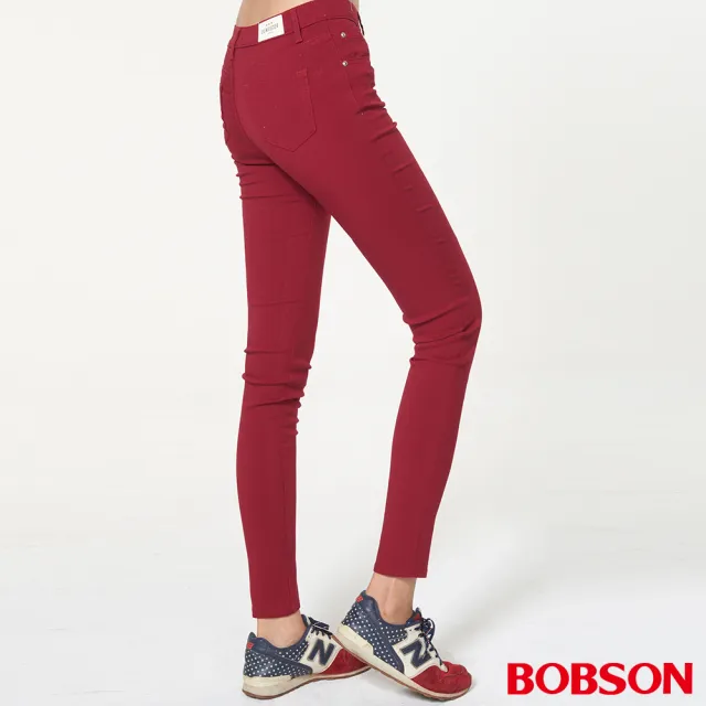 【BOBSON】女款高腰彩色強彈力緊身褲(紅8088-13)