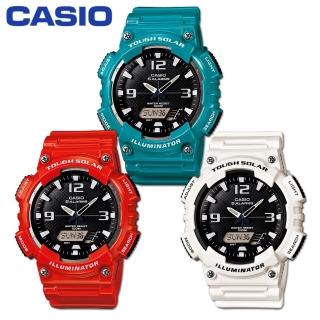 【CASIO 卡西歐】艷彩系列/太陽能指標-數位雙顯錶/藍綠/橘紅/白色(AQ-S810WC)