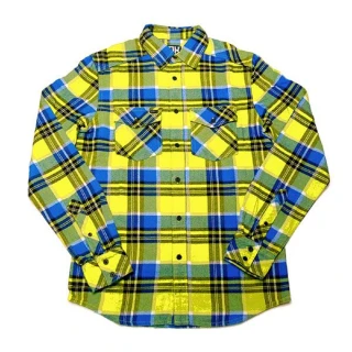 【摩達客】美國進口知名時尚休閒品牌Fox  黃藍方格紋長袖襯衫