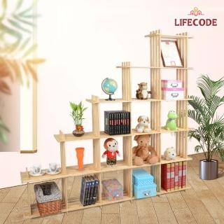 【LIFECODE】極簡風黃松木斜十五格架/實木置物書架