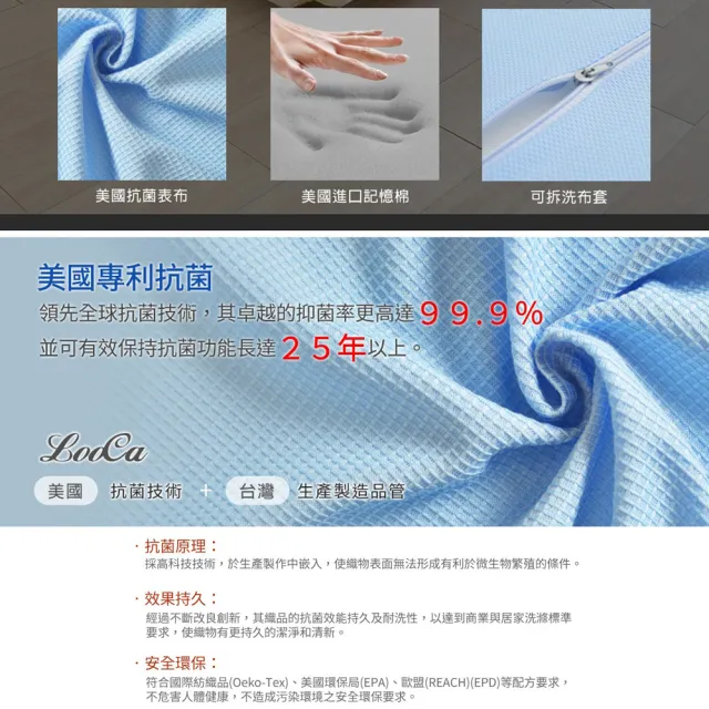 【LooCa】美國抗菌12cm釋壓記憶床墊-加大6尺(共2色)