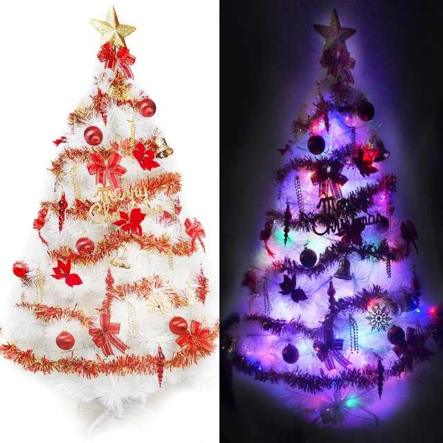【摩達客】台灣製-6尺-180cm特級白色松針葉聖誕樹(含紅金色系/含燈2串/附控制器跳機/本島免運費)