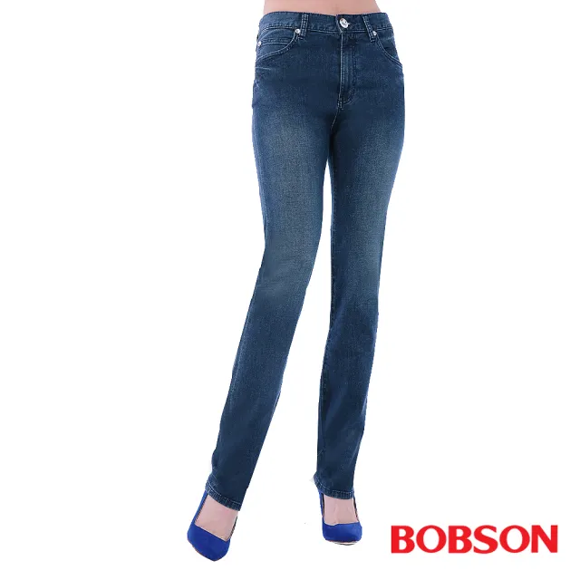 【BOBSON】女款高腰膠原蛋白直筒褲(8082-53)
