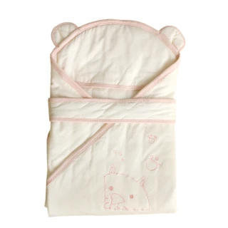 【azure canvas藍天畫布】有機棉嬰兒鋪棉包巾-原米粉紅邊(冬季適用)