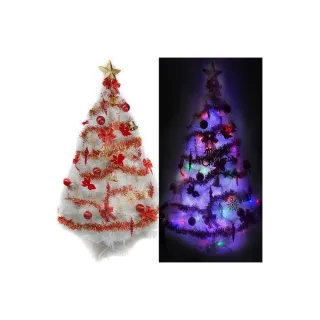 【摩達客】耶誕-5尺/5呎-150cm台灣製特級白色松針葉聖誕樹(含紅金色系配件/含100燈LED燈2串彩光)