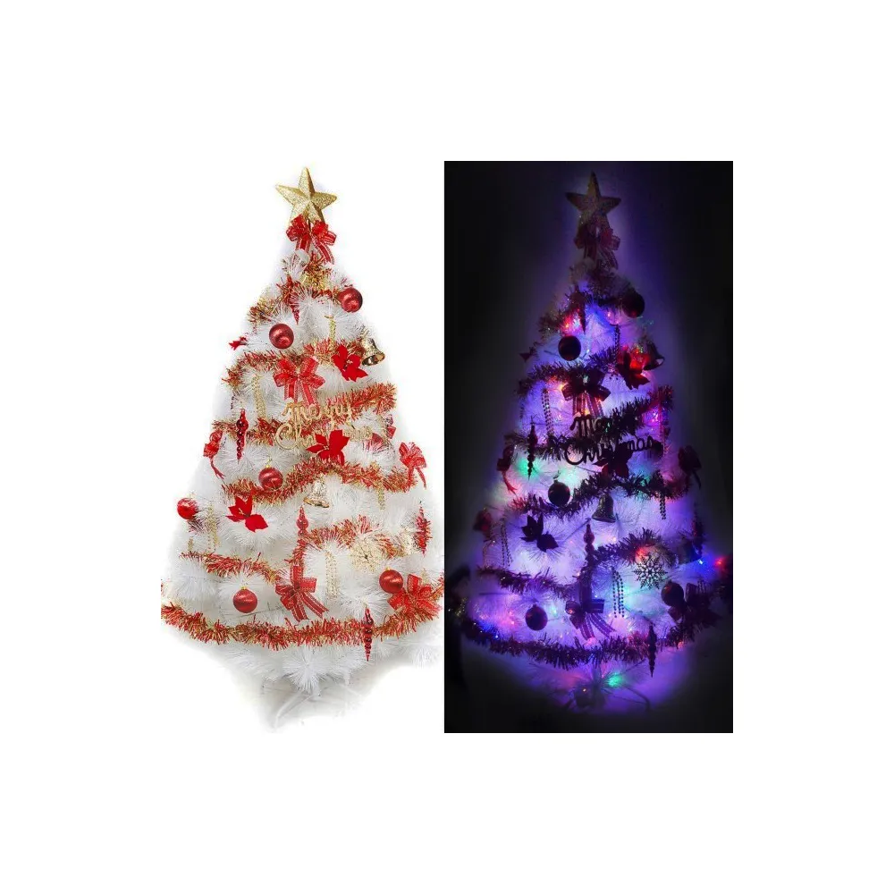 【摩達客】台灣製15尺/15呎 450cm 特級白色松針葉聖誕樹(含紅金色系/含100燈LED燈彩光9串/附控制器跳機)