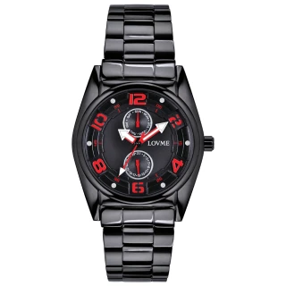 【LOVME】彩色三角指針時尚潮流腕錶-黑x紅(VS0777M-33-351)