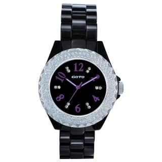 【GOTO】晶亮風尚陶瓷晶鑽手錶-黑紫(GC6158B-33-3N1)