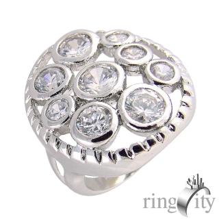 【RingCity】八心八箭圓形組合鏤空造型戒(白鑽色系列)