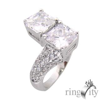 【RingCity】雙方形鏤空環繞造型戒(白鑽色系列)