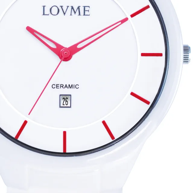 【LOVME】Concise陶瓷時尚腕錶-白x紅刻度(VC0288M-22-251)