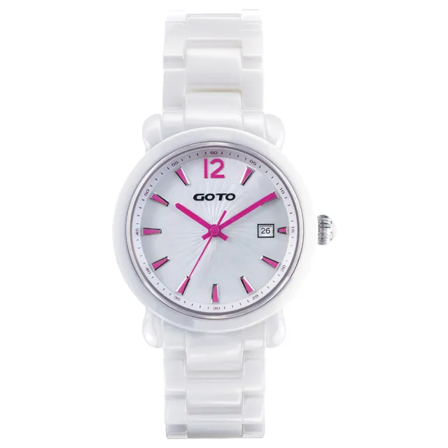 【GOTO】Aurora 陶瓷時尚腕錶-白x桃刻度(GC0167M-22-HF1)