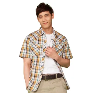 【BOBSON】男款腰身短袖襯衫(黃綠24003-30)