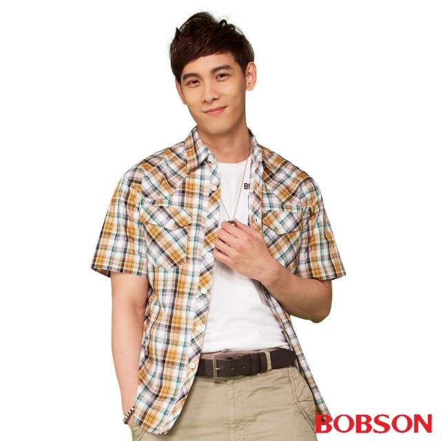 【BOBSON】男款腰身短袖襯衫(黃綠24003-30)