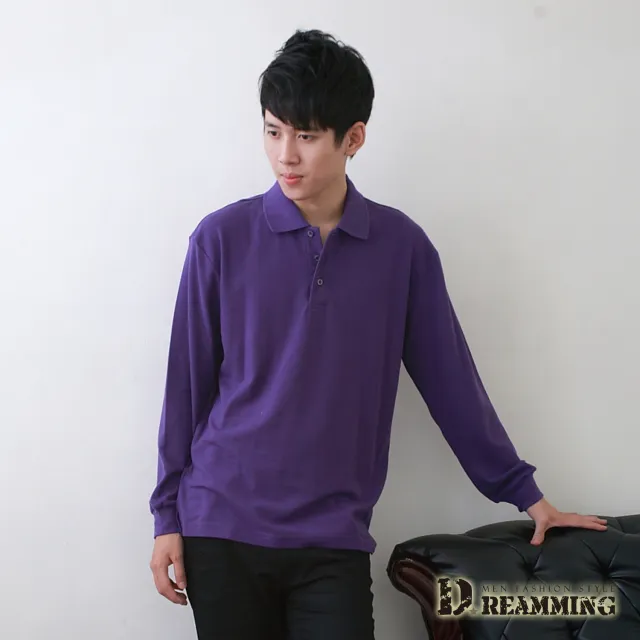 【Dreamming】美式素面網眼長袖POLO衫(共二色 S-5L)