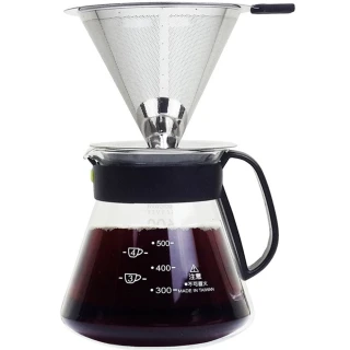【咖啡沖泡組】小號316不銹鋼濾杯+台玻600ml咖啡壺x1－塑把 /泡咖啡/泡茶濾杯/手沖咖啡濾(2入隨機出貨)