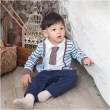 【baby童衣】連身衣 假兩件條紋背心領結爬服 47151(深棕色)