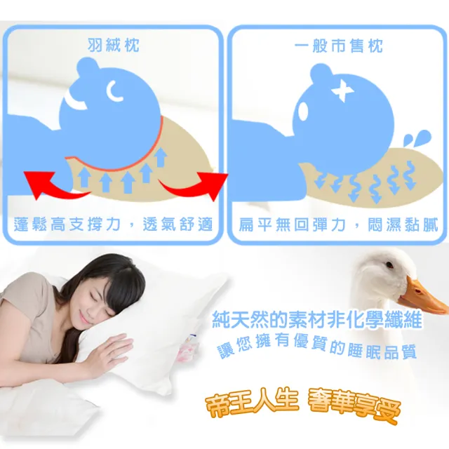 【凱蕾絲帝】台灣製造2入-90%純羽絨帝王級羽絨枕(立體純棉60支紗防絨布)