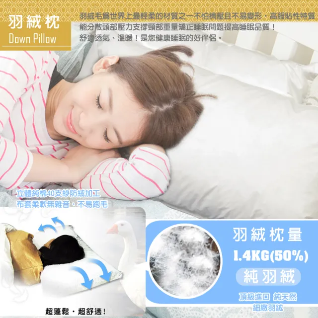 【凱蕾絲帝】台灣製造貴族級50/50立體純棉羽絨枕(1入 含純羽絨50%)