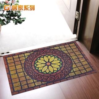 【G+ 居家】橡膠植絨戶外地墊-58x90cm 富貴花開(迎賓地墊/入門墊/刮沙地墊/玄關墊)