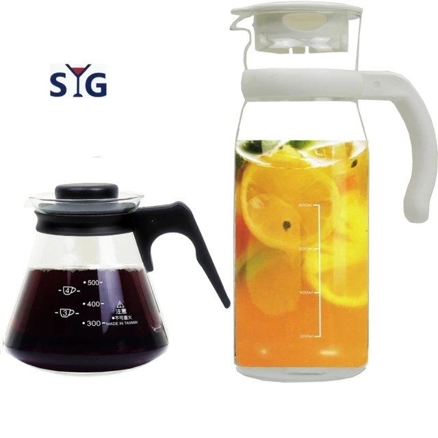 台玻 SYG 玻璃咖啡壺600mlx1-塑把+玻璃水壺1215mlx1(2入隨機出貨)