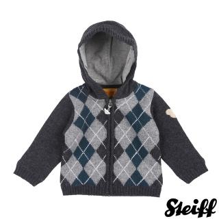 【STEIFF德國精品童裝】熊頭童裝 格紋連帽針織外套(外套)