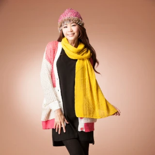 【雪莉亞】日系前扣式波浪紋披肩式圍巾(黃色)