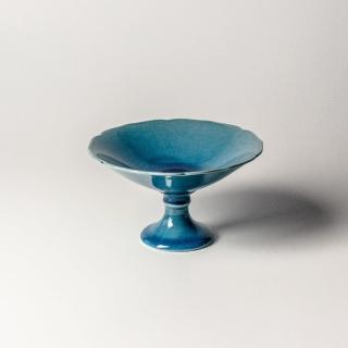 【上作美器】日本高腳點心碗13cm湖水藍(水果缽、點心缽、冰淇淋杯)