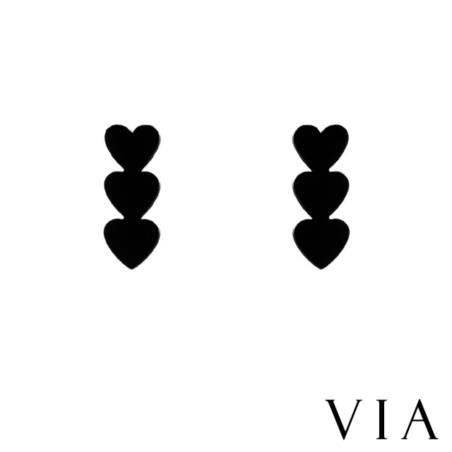 VIAVIA 白鋼耳釘 愛心耳釘/符號系列 愛心串串造型白鋼耳釘(黑色)