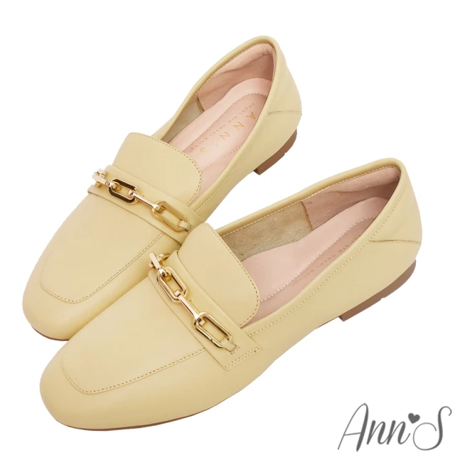 Ann’S 城市漫步-金色鍊帶真皮小羊皮平底紳士鞋(黃)