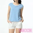 【MICCH】清爽滿點 圓領水彩藍底白短褲居家休閒套組