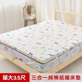 【米夢家居】夢想家園-單人加大3.5尺 MIT冬夏兩用純棉+紙纖三合一高支撐記憶床墊(白日夢)