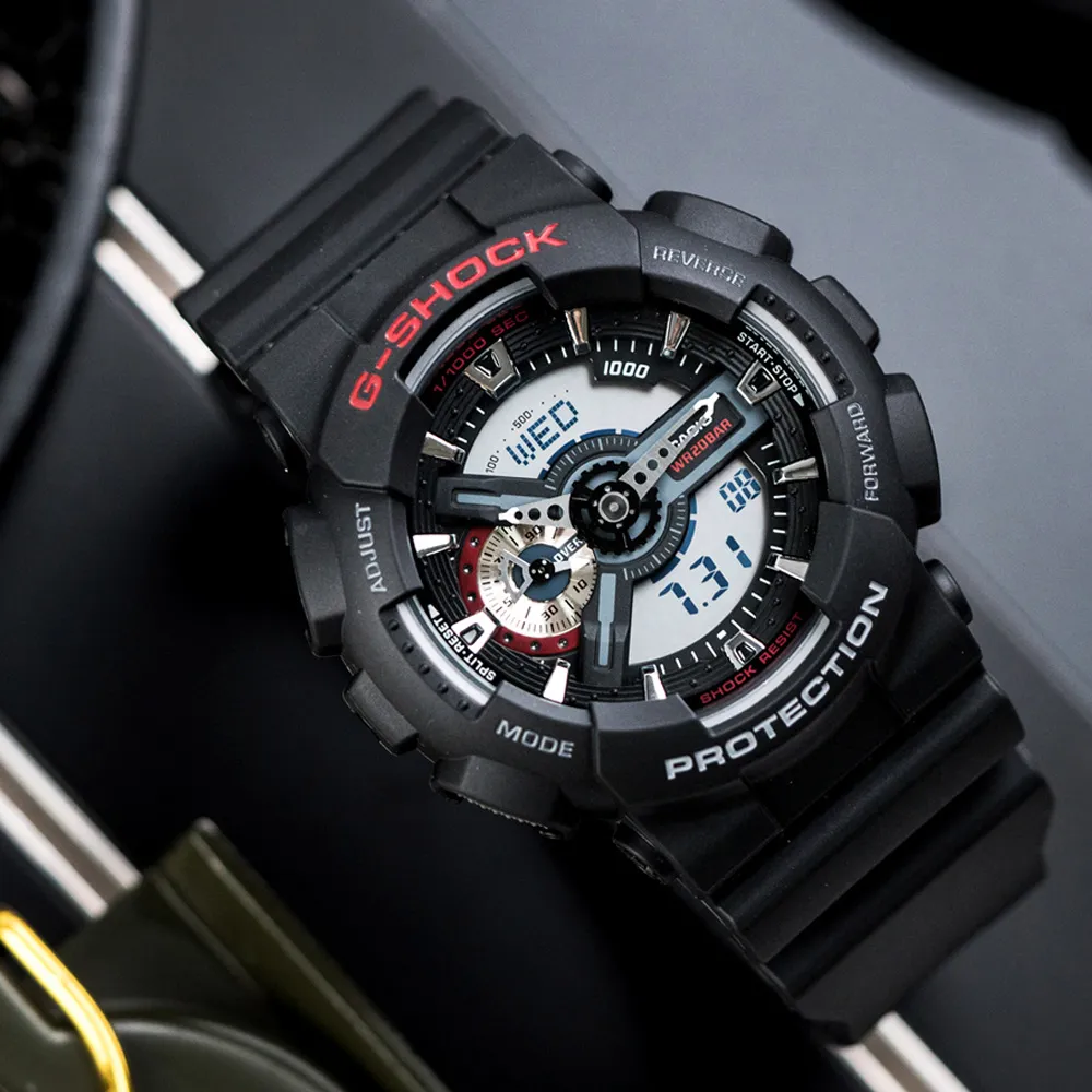 CASIO 卡西歐】G-SHOCK 炫彩街頭潮流潮汐休閒腕錶-紅/52.4mm(GA-110-1A 