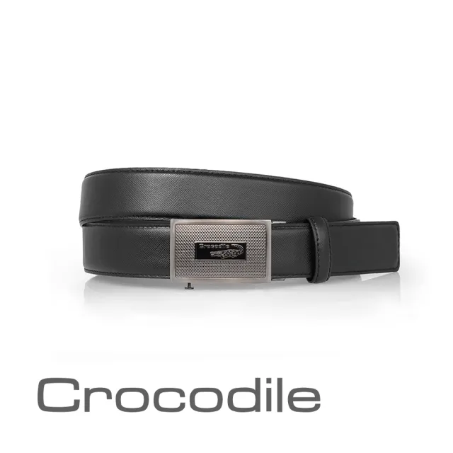 【Crocodile】鱷魚皮件 自動扣皮帶 男士真皮皮帶 35mm寬版-0101-25007-01-黑色(自動皮帶推